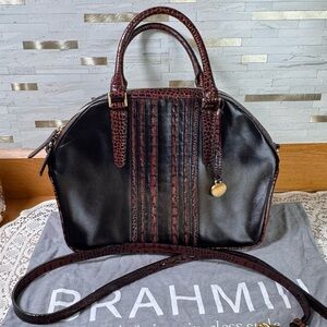 Brahmin Camden Black Satchel With Brown Croc Leather Detail